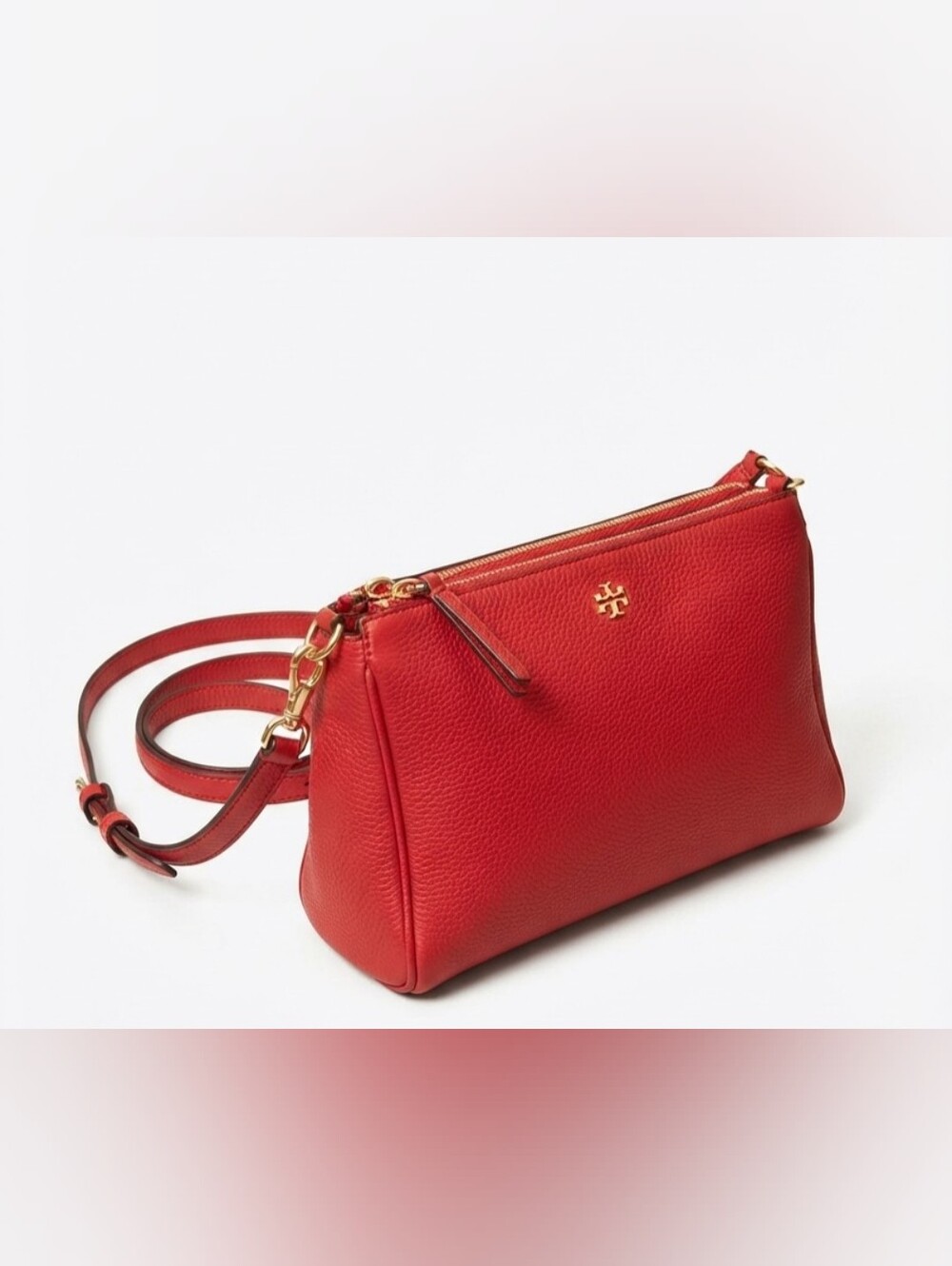 Tory Burch Red Pebbled Leather Crossbody Shoulder Bag